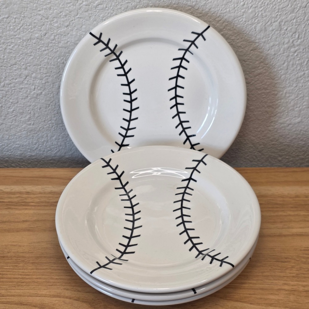 Set of 4 Sterling China Baseball Plates 7.25" Restaurant Ware 1940's Ohio USA